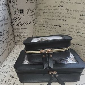 Black Travel Cosmetic Bag Set with Clear Windows